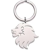 Dreamtimes Lion With King Crown Keychain for Men Stainless Steel Lion Punk Rock Keychain Bag Car Key Pendant Keychain
