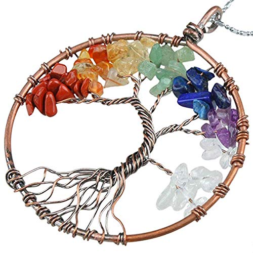 AQwzh.. NIUTA Chakra Gemstone Tree of Life Natural Tumbled Gemstone Wire Wrapped Pendant Necklace - Thumbnail 5
