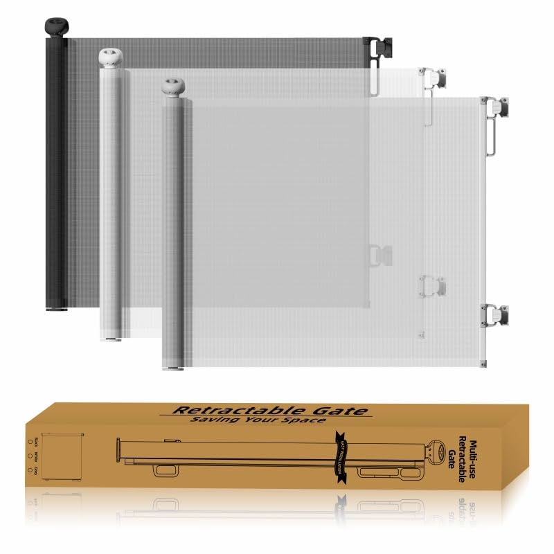 Start and Drive Ltd, Retractable Baby Gate 87cm x 130 cm Stair Safety Gate Roll for Babies and Pets, dogs, Extendable Barrier Gates (Grey)