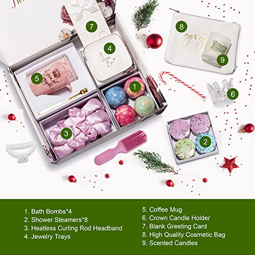 Birthday Gifts for Women, Gift Basket for Women, Handmade Organic Bath Bombs, Royal Birthday Gifts Box, 9 Luxurious Gifts Set with Cards , Surprise Gift Idea for Girl, Sister, Mom and Wife