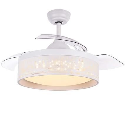 42 Inch White Hollow Wheat Pattern Retractable Ceiling Fan Lights