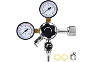 AMAZWHIP CGA-320 Keg Regulator, Quick Disconnect CO2 Kegerator Regulator with Pressure Adjustment Knob, Beer Regulator with S