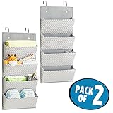 mDesign Chevron Wall Mount/Over Door Fabric Closet Storage Organizer for Toys, Baby/Kids Clothing - Pack of 2, 4 Pockets, Gray/Cream