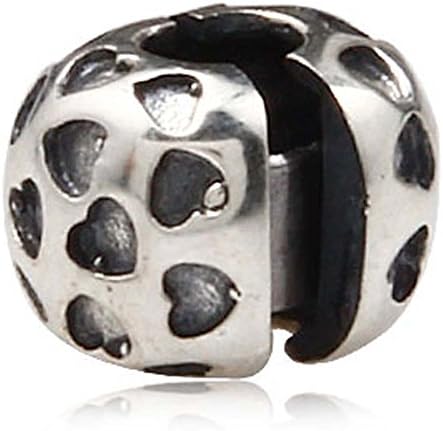Amoony Clip BeadsHeart Clip Stopper Charm 925 Sterling Silver Clip Lock Stopper Love Bead for DIY Charms Bracelets (I)