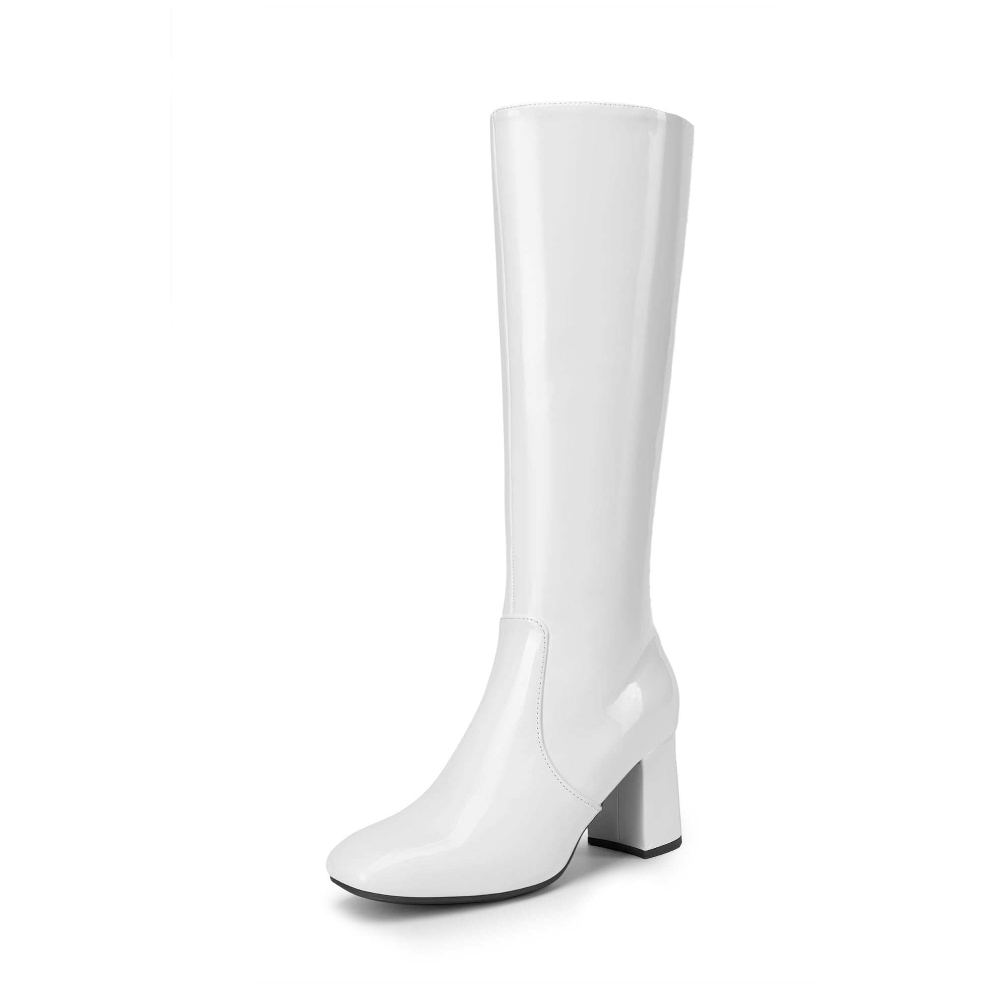 Photo 1 of **HAS SCRATCHES** DREAM PAIRS Women's Gogo Boots Square Toe Side Zipper Chunky Heel Knee High Boots For Women,Size 11,White,DWUMKB2517