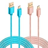HI-CABLE Micro USB Charging Cable 10Ft 2-Pack Durable Braided Long Cord USB-A To Micro-B Male Fast Charger for Samsung Galaxy S7 S6 Edge,LG G4 G3,HTC One M9 M8 M7,Moto G5 Plus,Android (Blue/Rose Gold)