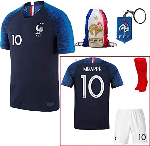 France Soccer Team Pogba Griezmann Mbappe Kid Youth Replica Jersey Kit : Shirt, Short, Socks, Bag, Key, Please Check Size Chart