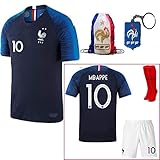 France Soccer Team Pogba Griezmann Mbappe Kid Youth Replica Jersey Kit : Shirt, Short, Socks, Bag, Key, Please Check Size Chart (Mbappe, Size 26 (9-10 Yrs Old Approx.))