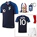 France Soccer Team Pogba Griezmann Mbappe Kid Youth Replica Jersey Kit : Shirt, Short, Socks, Bag, Key, Please Check Size Chart (Mbappe, Size 28 (11-12 Yrs Old Approx.))