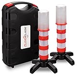 2 Pack LED Emergency Roadside Flares, BonyTek Roadside Auto Emergency Safety Strobe Warning Light Beacon Flare with Solid/Strobe/Flashlight Modes, Magnetic Base, Upright Stand, Gift Box - Red