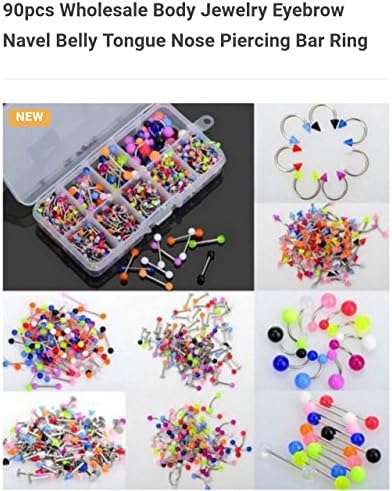 90pcs Wholesale Body Jewelry Eyebrow Navel Belly Tongue Nose Piercing Bar Ring