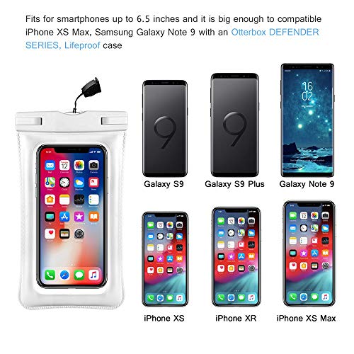 Universal Waterproof Case, IFCASE IP68 Floating TPU Phone Dry Bag Pouch for iPhone Xs Max/XS/XR/X, iPhone 6/7/8 Plus, Samsung Galaxy A7/A8, Nokia 7.1/7.1 Plus - 2 Pack White - Thumbnail 5