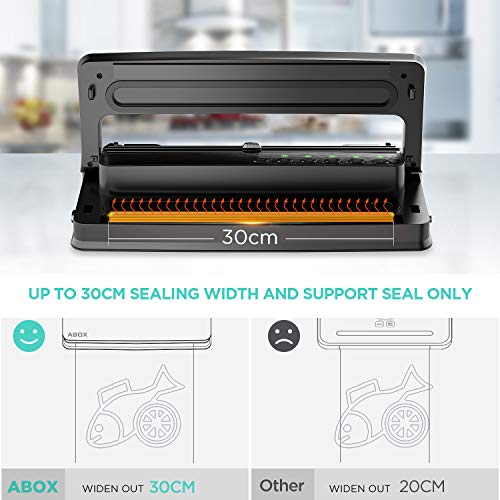 Vacuum Sealer Machine, ABOX V63 Automatic Food Vacuum Air Sealing System with Built-in Cutter, Starter Kit Roll and Holder for Food Saver Storage