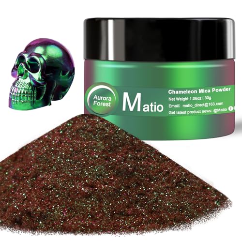 Matio Chameleon Mica Powder, 1.06oz/ 30g Aurora Forest Chrome Nail Powder, Pearlescent Effect Color Shift Pigment for Resin Craft, Soap Candle Dye, Nail Art, Makeup, Bath Bomb, Paint, Slime Pigment