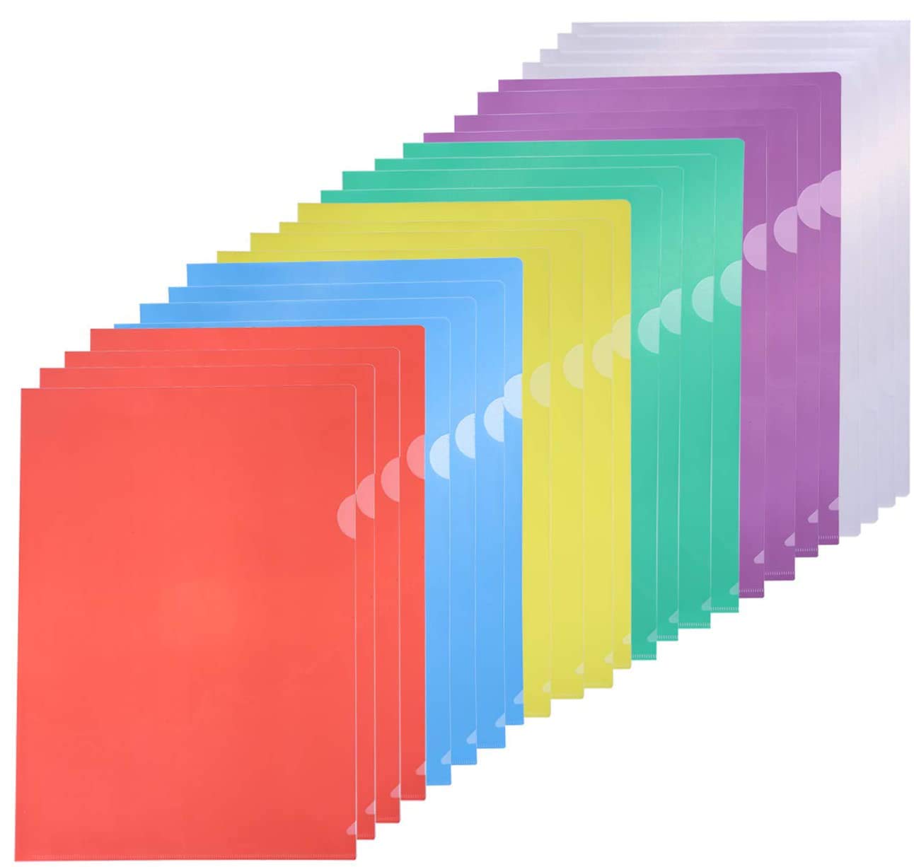 24 Pack A4 Cut Flush Folders, DesignerBox 12.2" x 8.7" Plastic File Jackets Document Wallet Folders A4 Sheet Protectors File Protection Covers Top & Side Open File Project Cover 6 Colors (24)