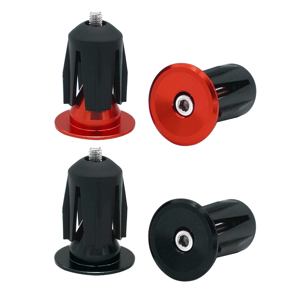 QitinDasen 2 Pairs Bike Handlebar End Plugs, Aluminum Bicycle Bar End Caps, for Road Bike, MTB, BMX (Red + Black)