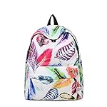 Urmiss Canvas School Backpack Casual Daypack Feather Printed Backpack for Teen Girls Boys and Women