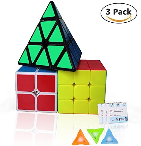 Speed Cube Set 3x3 2x2 Pyraminx (3 Pack), Magic Cube Puzzle Bundle Sticker &amp; Stickerless Toys for Kids and Adults, With 3 x Cube Stand