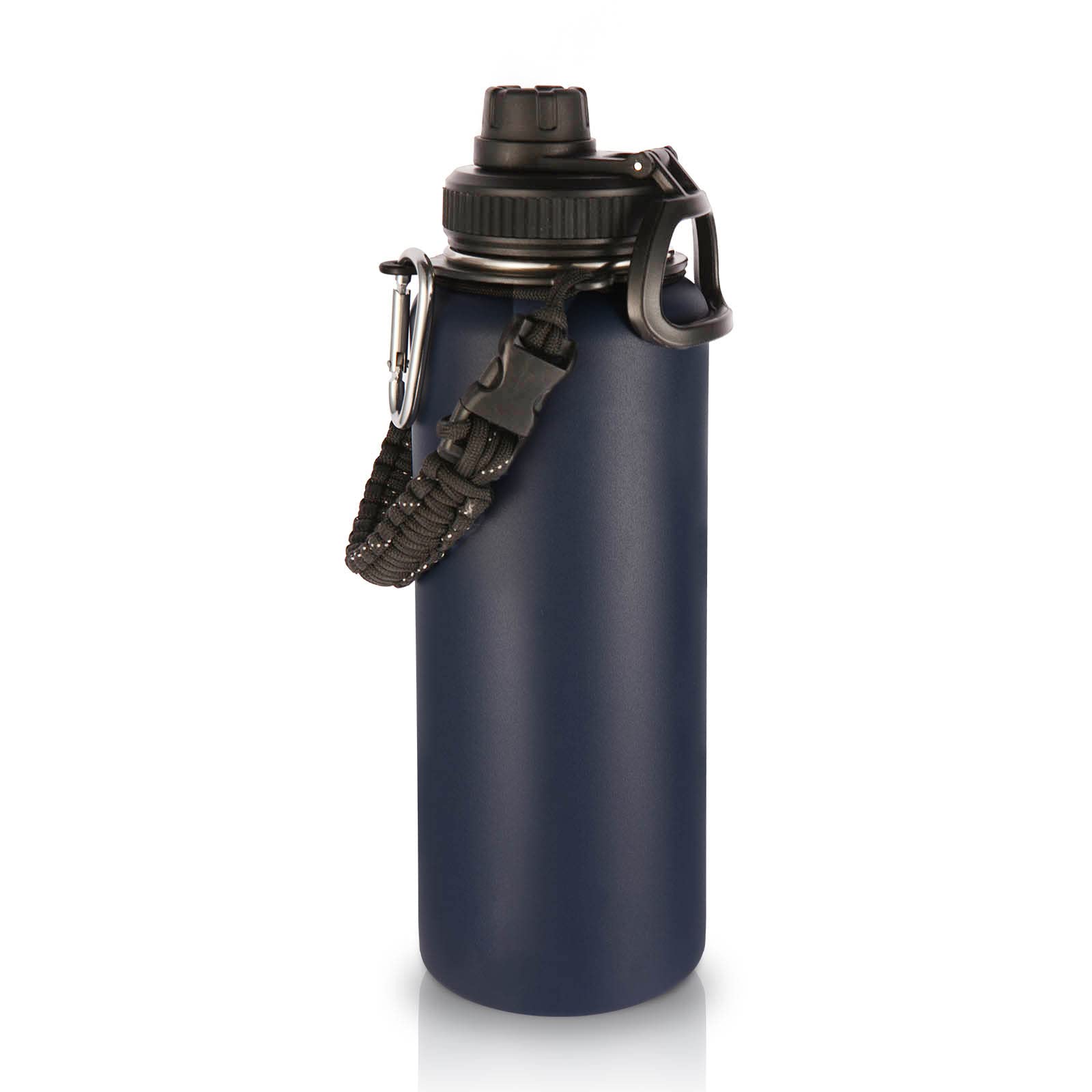 Volhoply 1200ml Insulated Water Bottles Paracord Handle, Stainless Steel Bottle with Spout Lid, Double Walled Vacuum Metal Travel Water Cups Wide Mouth, Reusable Water jug for Adults (Navy,1 Set)