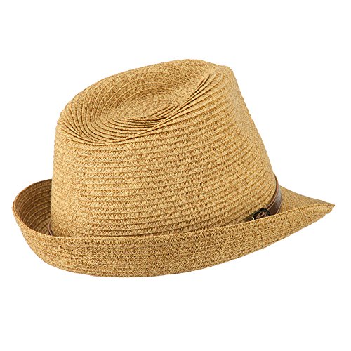 UPF 50+ Tweed Braid Paper Fedora - Tan OSFM