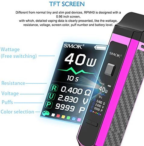 SMOK RPM 40 Vaping Kit,1500mAh Battery, 40W Output, Adjustable Airflow, 2mL Refillable Pod, Compact Pod System, E Cigarette - Image 3