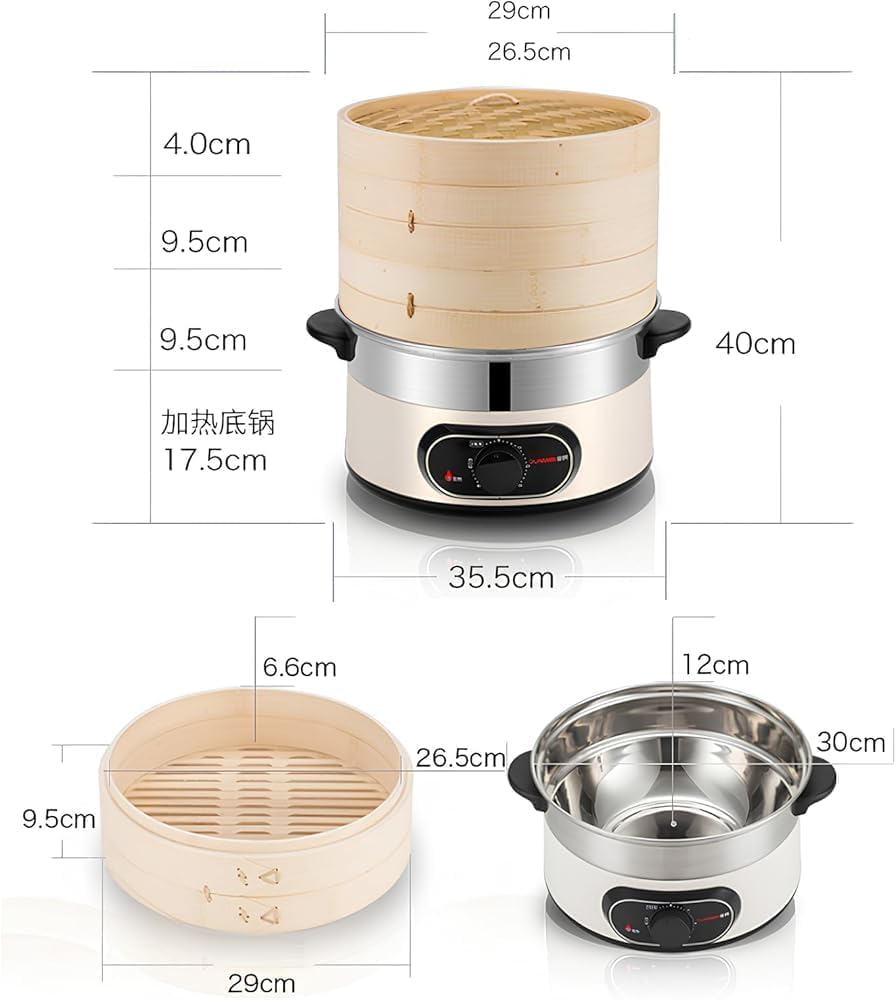 1500W Electric Food Steamer | 2-Tier Bamboo Design | 60-Min Timer with Auto Shut-Off & Boil Dry Protection for Vegetable Cooking