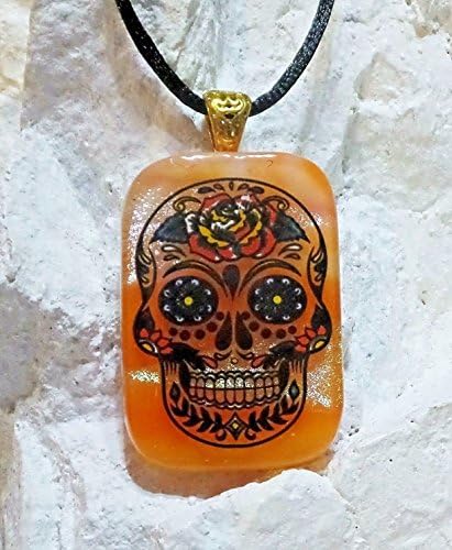 Dichroic Fused Glass Pendant Sugar Skull with Necklace incl