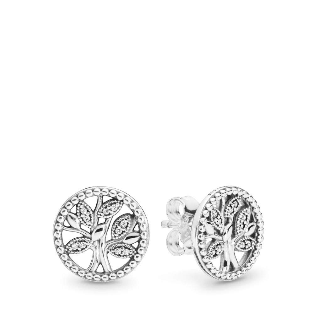 Minibees Trees of Life Stud Earrings Jewellery, Sterling Silver, Cubic Zirconia