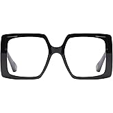 Eeyisusa Fashion Oversized Square Reading Glasses for Women, Large Frame Blue Light Blocking Reader for Big Head and Big Face