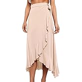 Ezcosplay Women Ruffle Wrap Skirt Tie Waist Boho High Low Asymmetrical Midi Beach Skirt