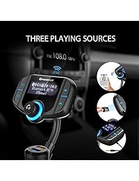 perbeat Bluetooth Transmisor FM para coche inalámbrico adaptador receptor accesorios cargador rápido con qc3.0usb reproductor de mp3 visualización de 1.7 inch cuello flexible (lector micro SD AUX IN OUT para iPhone 7, iPad Samsung.