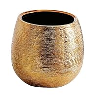 Purzest 6 inch Gold Vase Rustic Textured Stoneware Planter,Ceramic Flower Pot Garden Planters 7" H6.3" D,Bronze