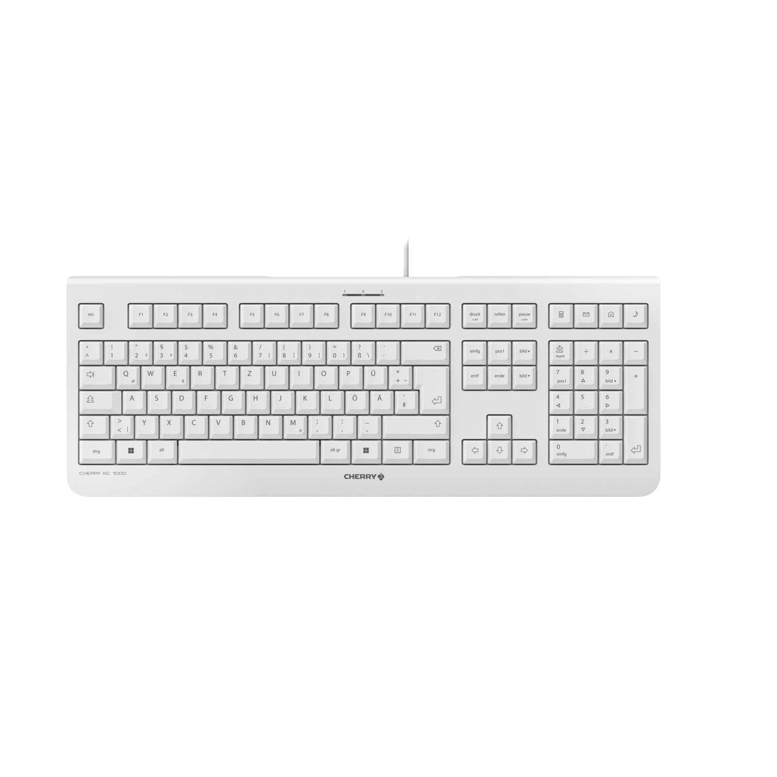 CHERRY KC 1000, Wired Keyboard, German Layout (QWERTZ), Plug & Play via USB Port, Flat Design, Whisper-Quiet Keystrokes, White-Grey