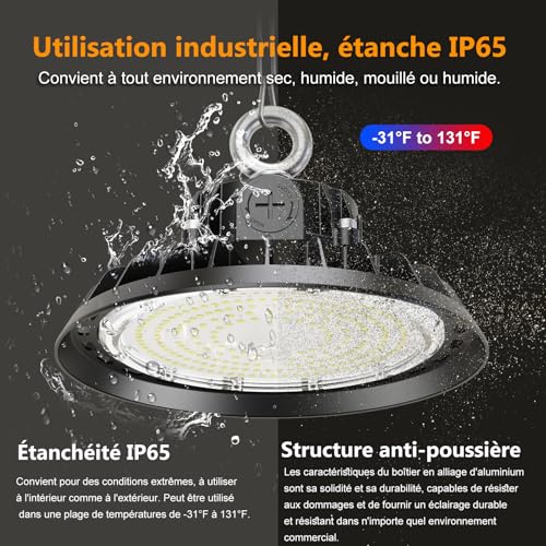 RUISUN 4 Pack UFO 100W LED High Bay Projector Garage Light 17000LM LED Lighting for Workshop Dimmable 60W/80W/100W Industrial Lighting Lamp IP65 Waterproof Ceiling 120° for Workshop Warehouse