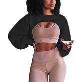 Artfish Women's Crewneck Long Sleeve Crop Tops Workout Gym Casual Cut-out Loose Cropped Sweatshirts