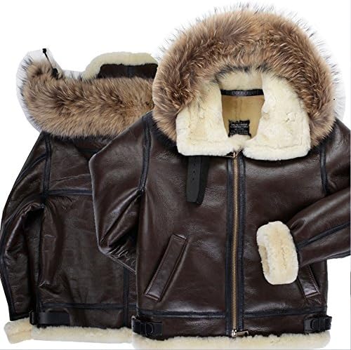 B3 shearling Leather jacket Bomber Fur pilot World II Flying aviation air military US Force The most warm Polar Coat (46)