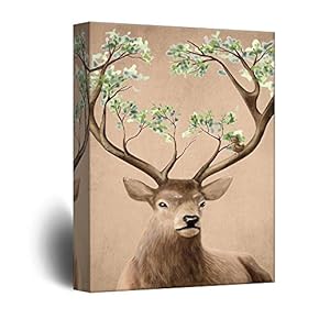 Canvas Wall Art - Mystical Deer with Antlers of Trees - Giclee Print Gallery Wrap Modern Home Art Ready to Hang - 12x18 inches