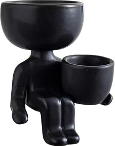 MOCOHANA Indoor Outdoor Head Planter Pot Ceramic Succulent Planter Vase Human Face Planter Urn Home Garden Decor Sculpture, Black