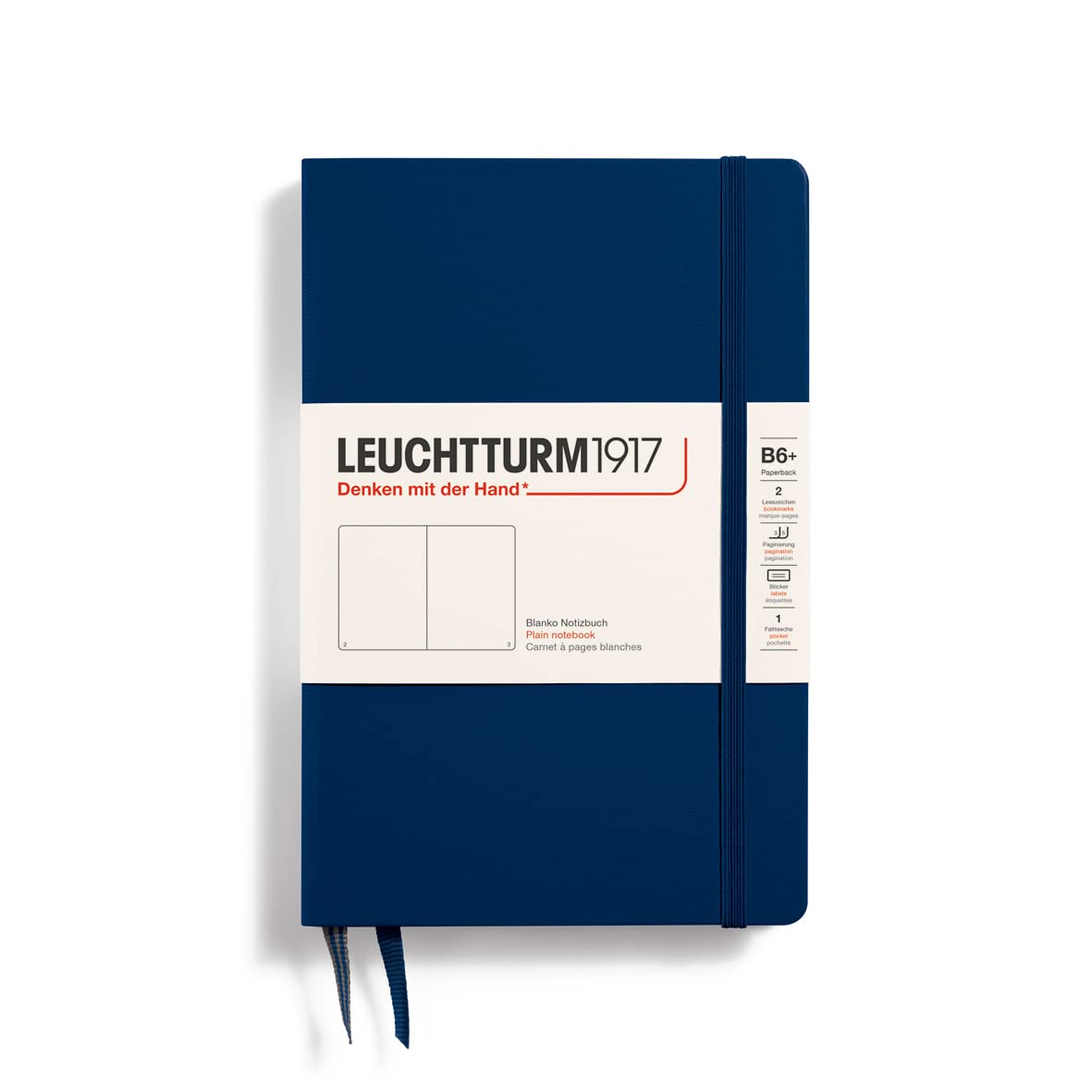 LEUCHTTURM1917 368508 Notebook Paperback (B6+), Hardcover, 219 Numbered Pages, Navy, Plain