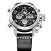 Tamlee Dual Time Multifunction Digital Analog Leather Sport Watches for Men Waterproof Army Style Silver Black