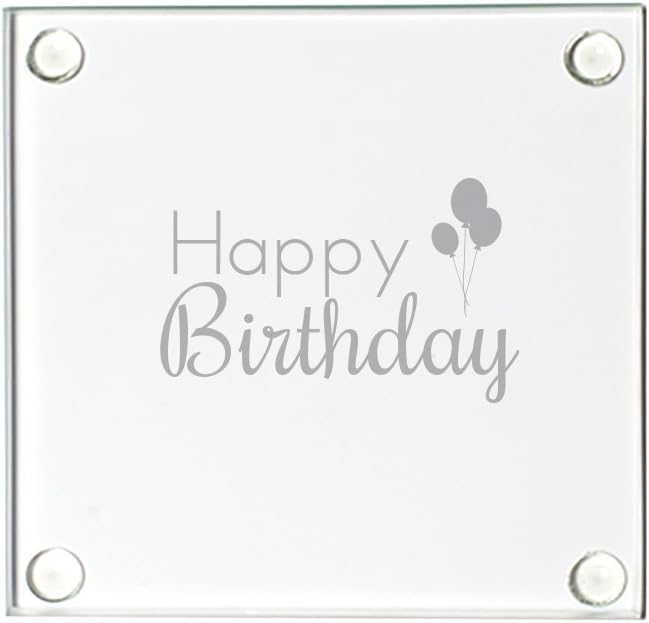 Happy Birthday-Balloons Engraved Glass Coaster (set of 108)