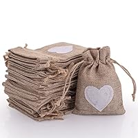 30pcs Burlap Bags with Drawstring Gift Pouches Heart Candy Jewelry Storage Package Sack for Wedding Bridal Shower Birthday Party Christmas Valentine