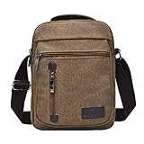 ZJINGZ Small Canvas Crossbody Everyday Satchel Bag Shoulder Messenger Bag, Coffee