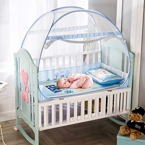 Qeowaa Baby mosquito net Pop Up anti-mosquito breathable mesh stable yurt tent with blackout cloth base zipper light foldable easy to install newborn children bed crib kindergarten