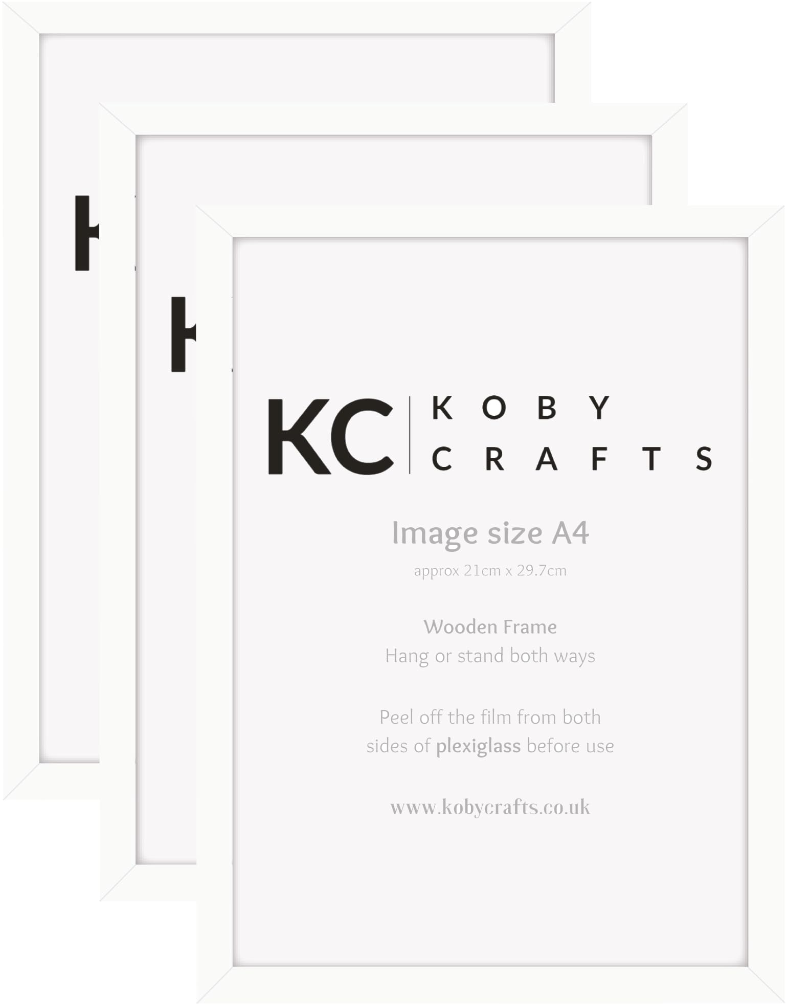 Koby Crafts 3 Pack White Wooden A4 Photo Frames - 21x29.7cm, Tabletop or Wall Mount, Free Stand or Hang Portrait/Landscape