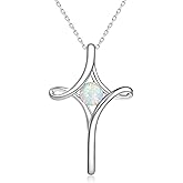 BEILIN Cross Necklace for Women, 925 Sterling Silver Celtic Sideways Cross Necklace Pendant with Birthstone Religious Baptism Jewelry Christmas Gifts