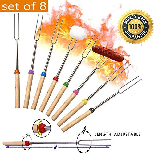 Premium Marshmallow Roasting Sticks Set Of 8 Colorful 32-Inch---Ideal For BBQ,Home party ,Campfire Hot Dogs, Meat & Candy Treats