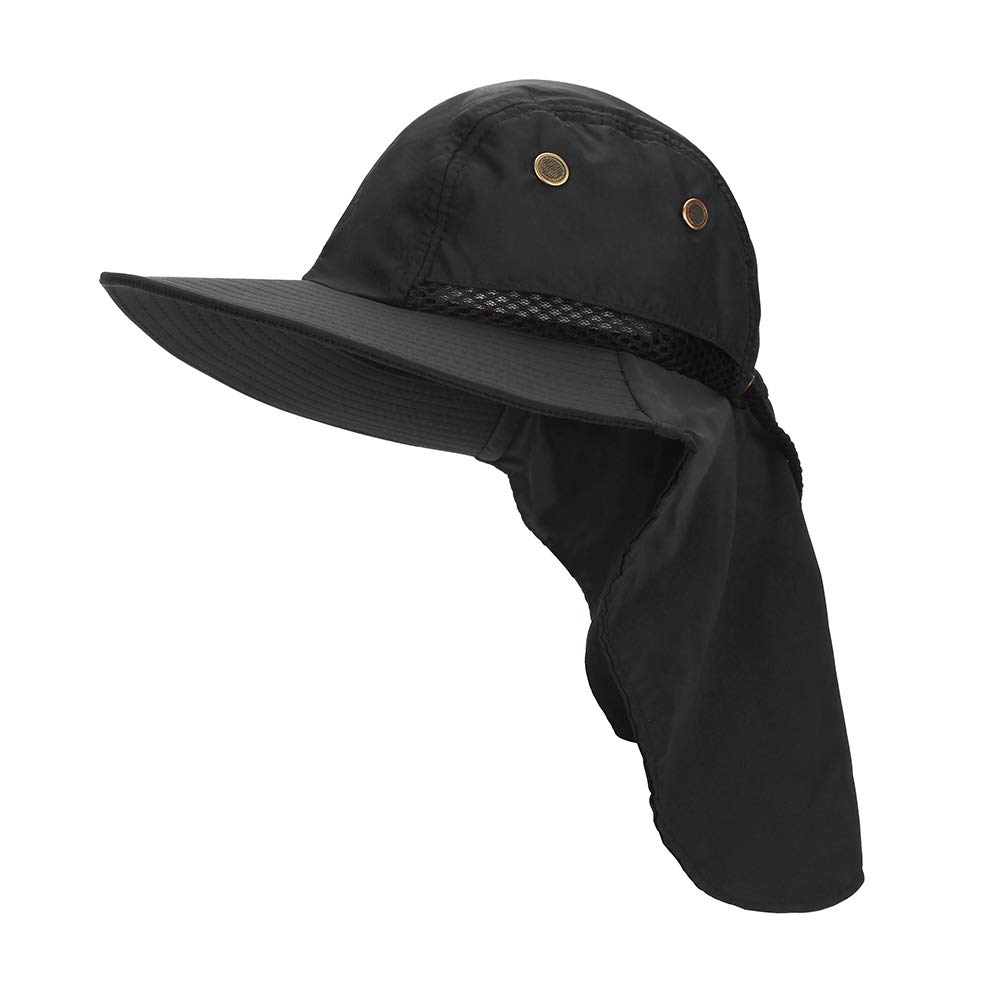 MK MATT KEELY Outdoor Mens Summer Neck Flap Sun Hat Boonie Hat Large Brim Sun Protection Bucket Men's Fishing Hats Black Hiking Hat