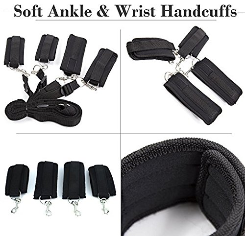 Handcuffs Set (5 in 1) - Black Handcuffs Kit for Women Men - Adjustable Wrist Ankle Hand Cuffs - an Interesting Gift Idea
