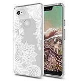 Google Pixel 3 XL Case, Pixel 3 XL Case, Huness TPU Grip Bumper and Clear Flower Transparent Hard PC Backplate Hybrid Slim Phone Case Cover for Google Pixel 3 XL,Pixel 3 XL Phone (2018) (Clear Flower)